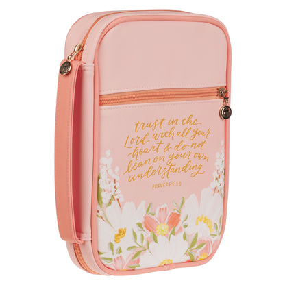 Large- Trust in the Lord Peach Floral Faux Leather Fashion Bible Cover - Proverbs 3:5