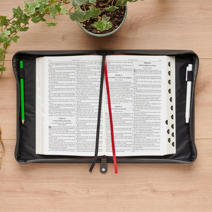 LARGE- Be Strong and Courageous Charcoal Gray Faux Leather Classic Bible Cover - Joshua 1:9