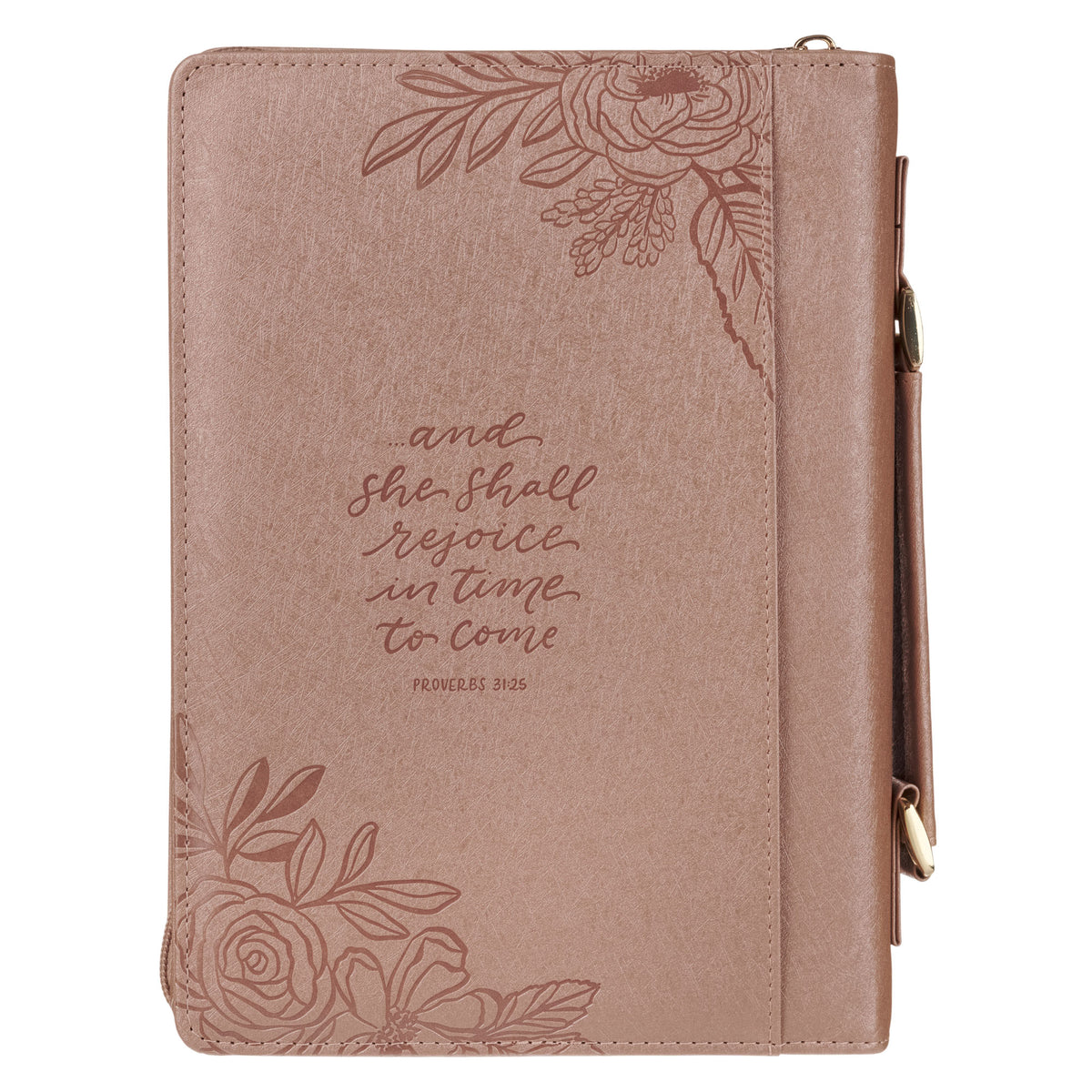 Strength and Honor Pink Floral Faux Leather Fashion Bible Cover - Proverbs 31:25