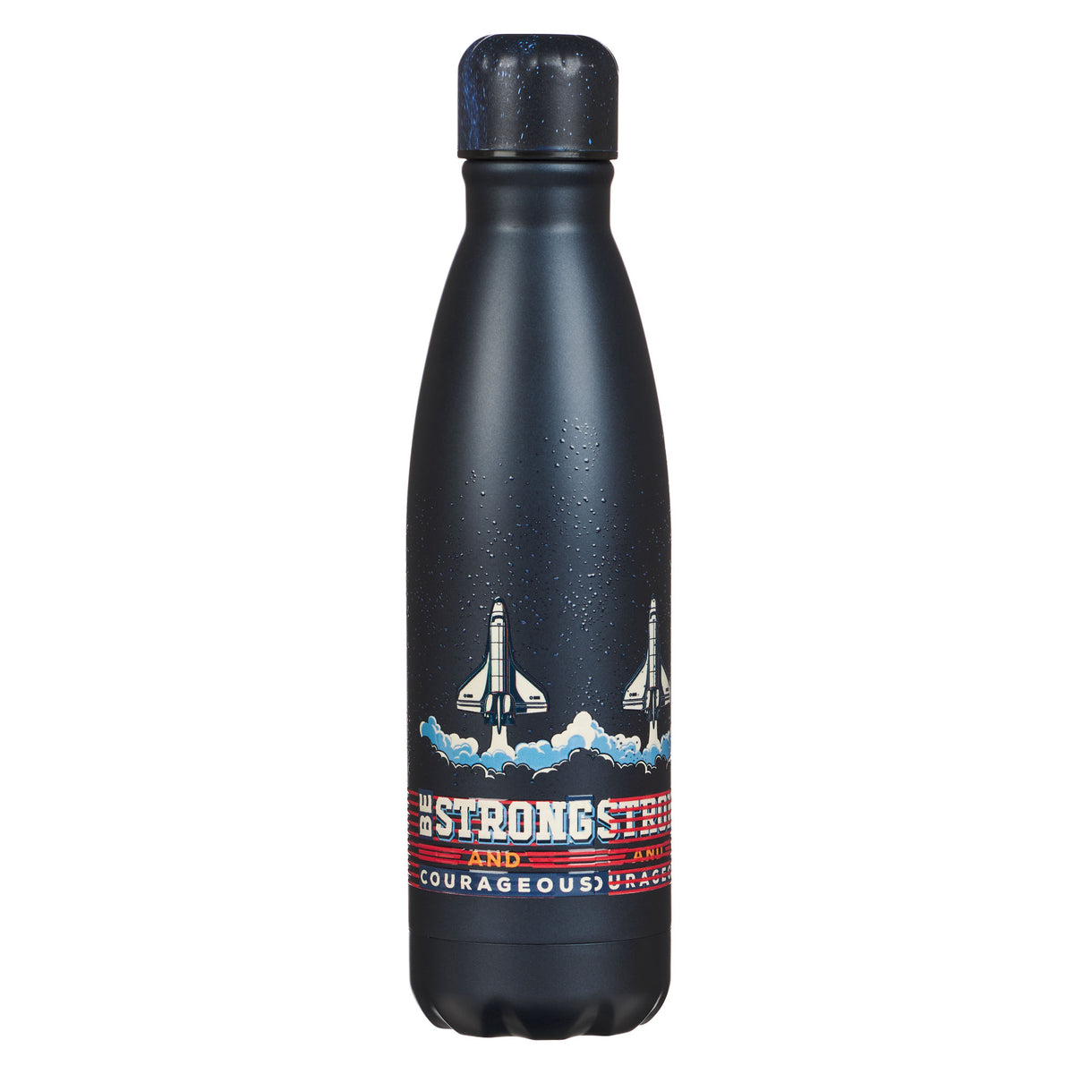 Be Strong and Courageous Blue Space Stainless Steel Water Bottle - Joshua 1:9