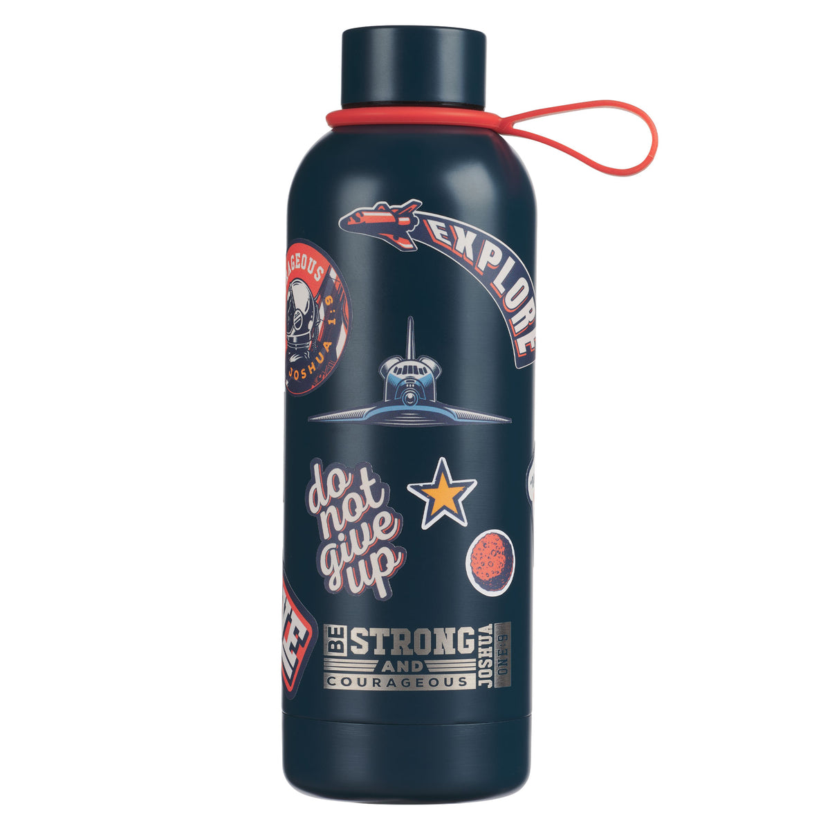 Strong and Courageous Blue Stainless Steel Water Bottle - Joshua 1:9