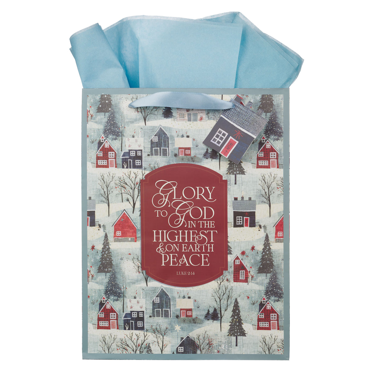 Glory to God Winter Village Large Portrait Gift Bag - Luke 2:14