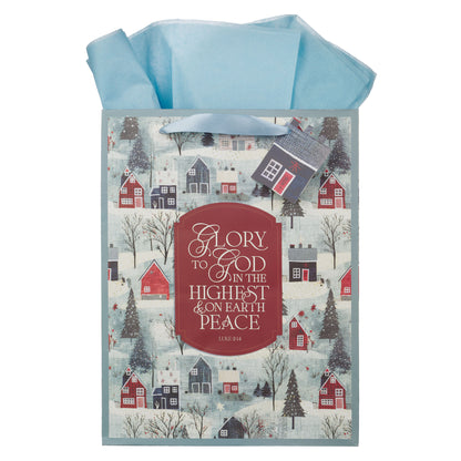 Glory to God Winter Village Large Portrait Gift Bag - Luke 2:14