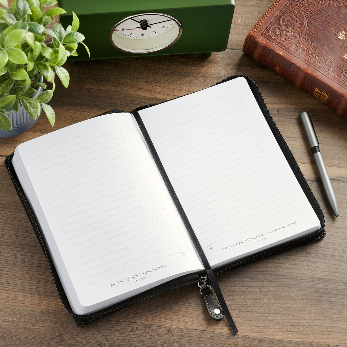 Man of God Espresso Brown and Walnut Faux Leather Classic Journal with Zipper Closure - 1 Timothy 6:11