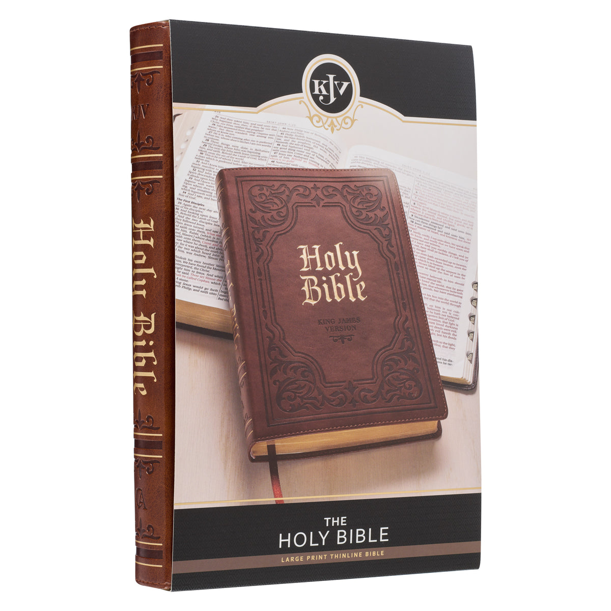 Antiqued Brown Faux Leather Large Print Thinline King James Version Bible with Thumb Index