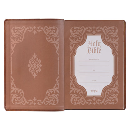 Antiqued Brown Faux Leather Large Print Thinline King James Version Bible with Thumb Index