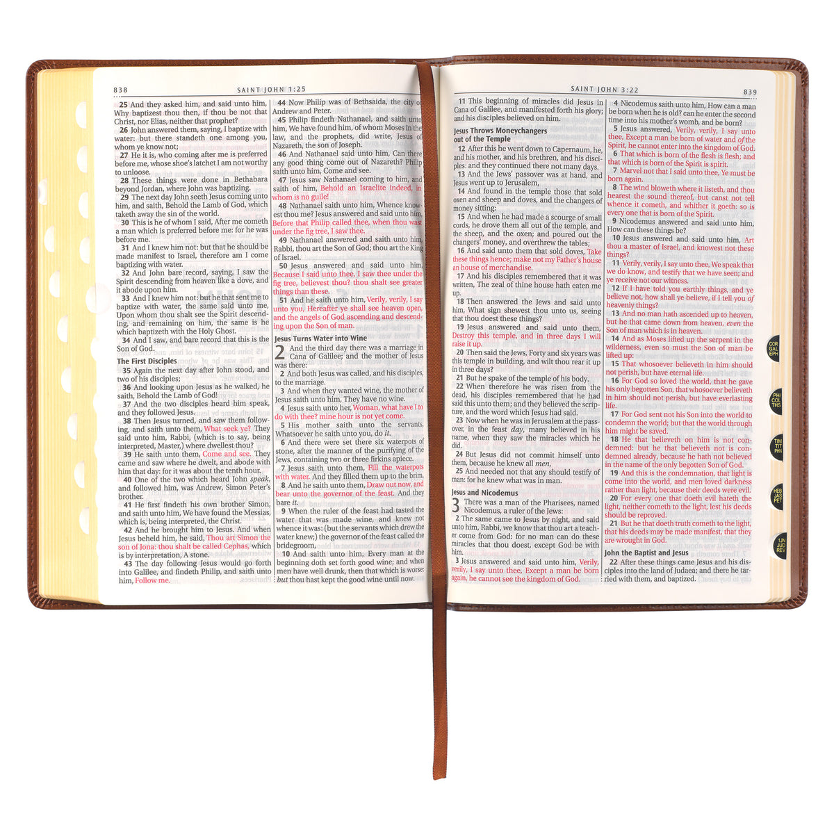 Antiqued Brown Faux Leather Large Print Thinline King James Version Bible with Thumb Index
