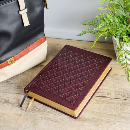 Burgundy Diamond Grid Faux Leather Hardcover Large Print KJV Note-taking Bible