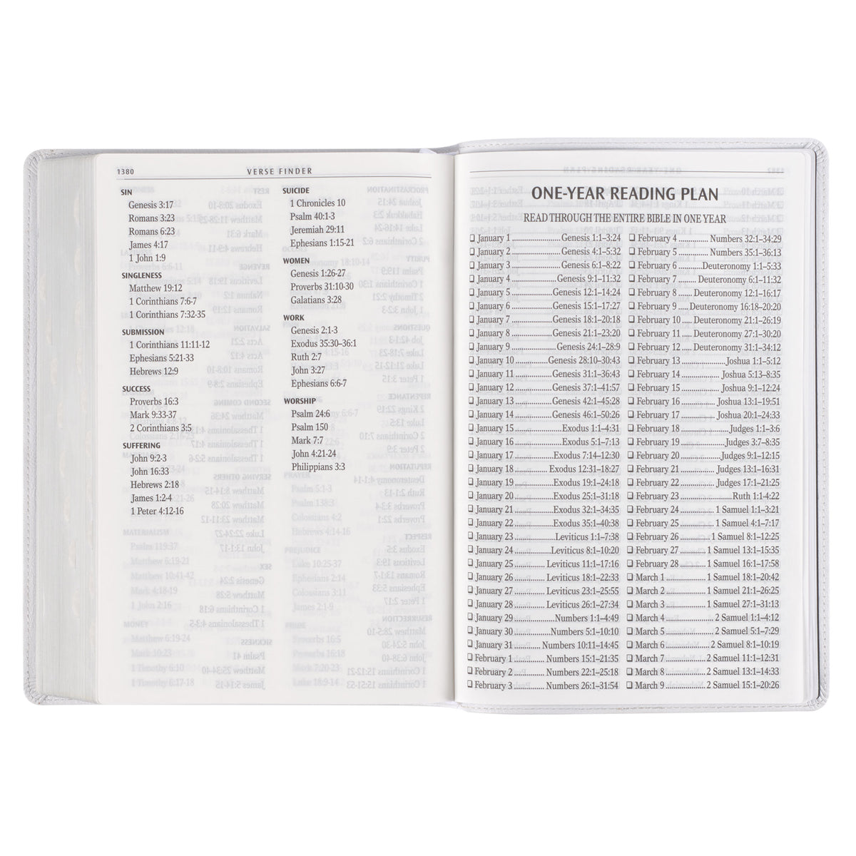 White Full Grain Leather Full-size Giant Print King James Version Bible with Thumb Index