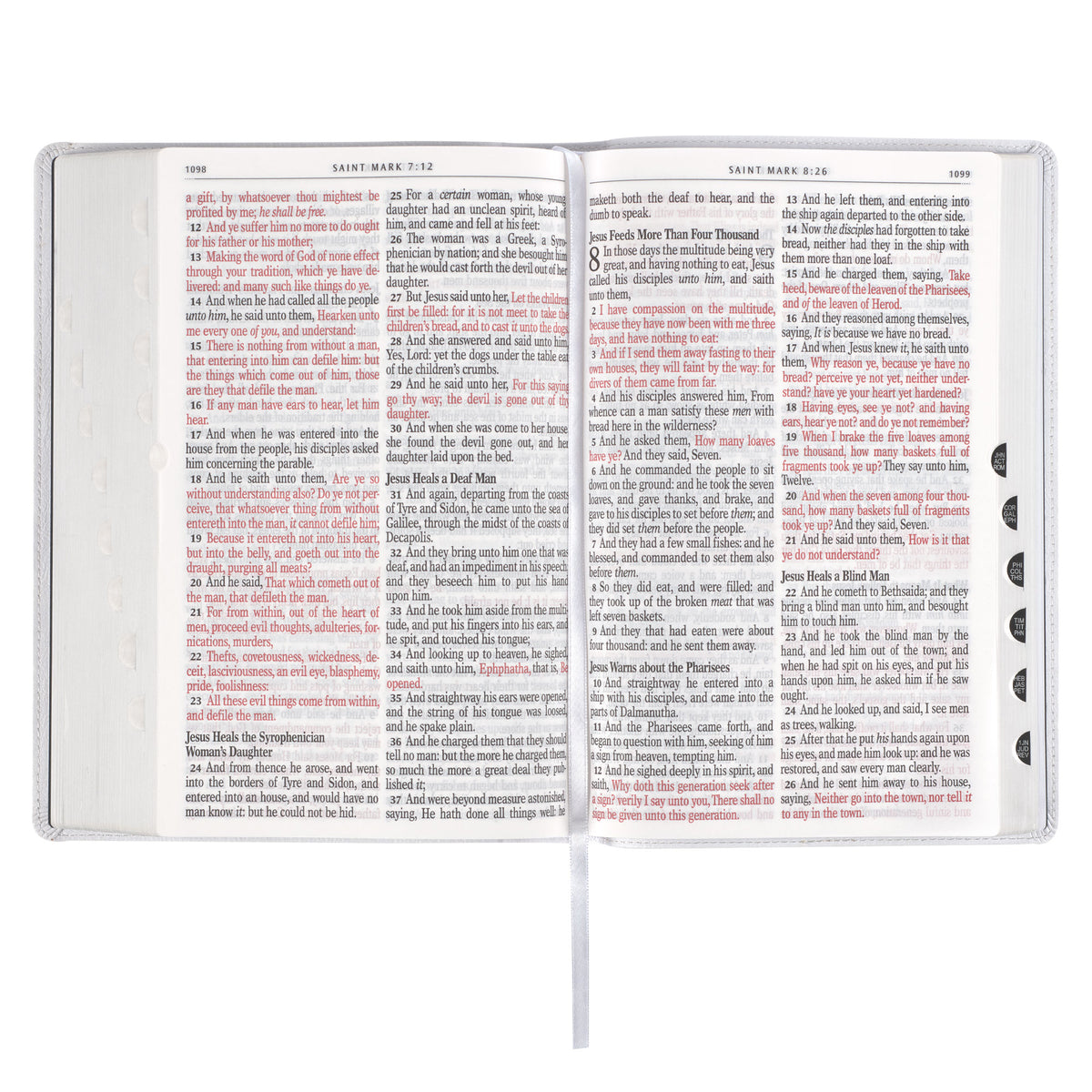 White Full Grain Leather Full-size Giant Print King James Version Bible with Thumb Index