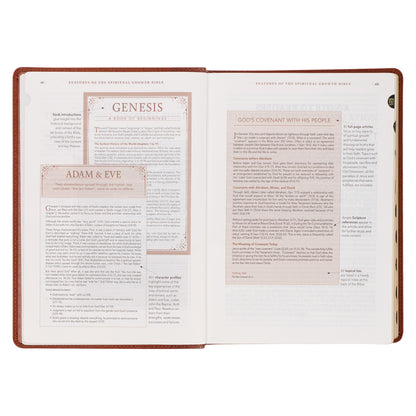 Saddle Tan Faux Leather Spiritual Growth Bible