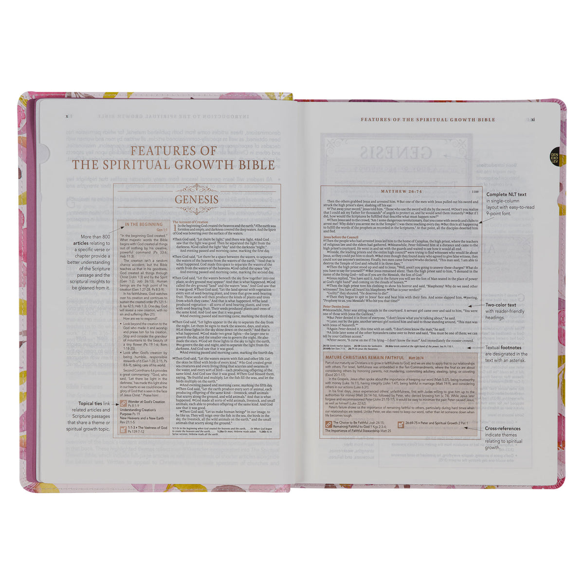 Pink Floral Faux Leather Spiritual Growth Bible