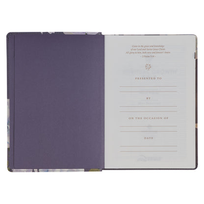 Slate-colored Floral Print Faux Leather Spiritual Growth Bible